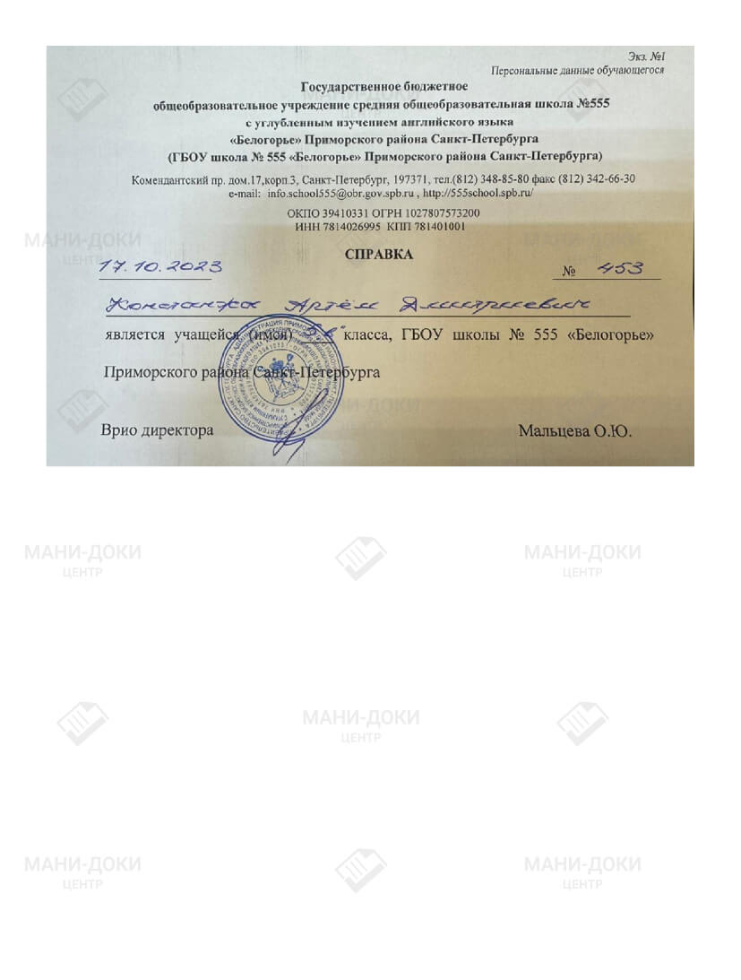 Образец справки об обучении в школе справка об обучении в школе